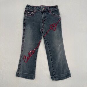 Vintage Y2K Got 2B Real Jeans Girls Sz 4 Dark Wash Pink Heart Embroidered Denim